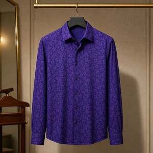 T.R. Premium Men's Purple Floral Jacquard Long Sleeve Button Down Shirt Size 3XL